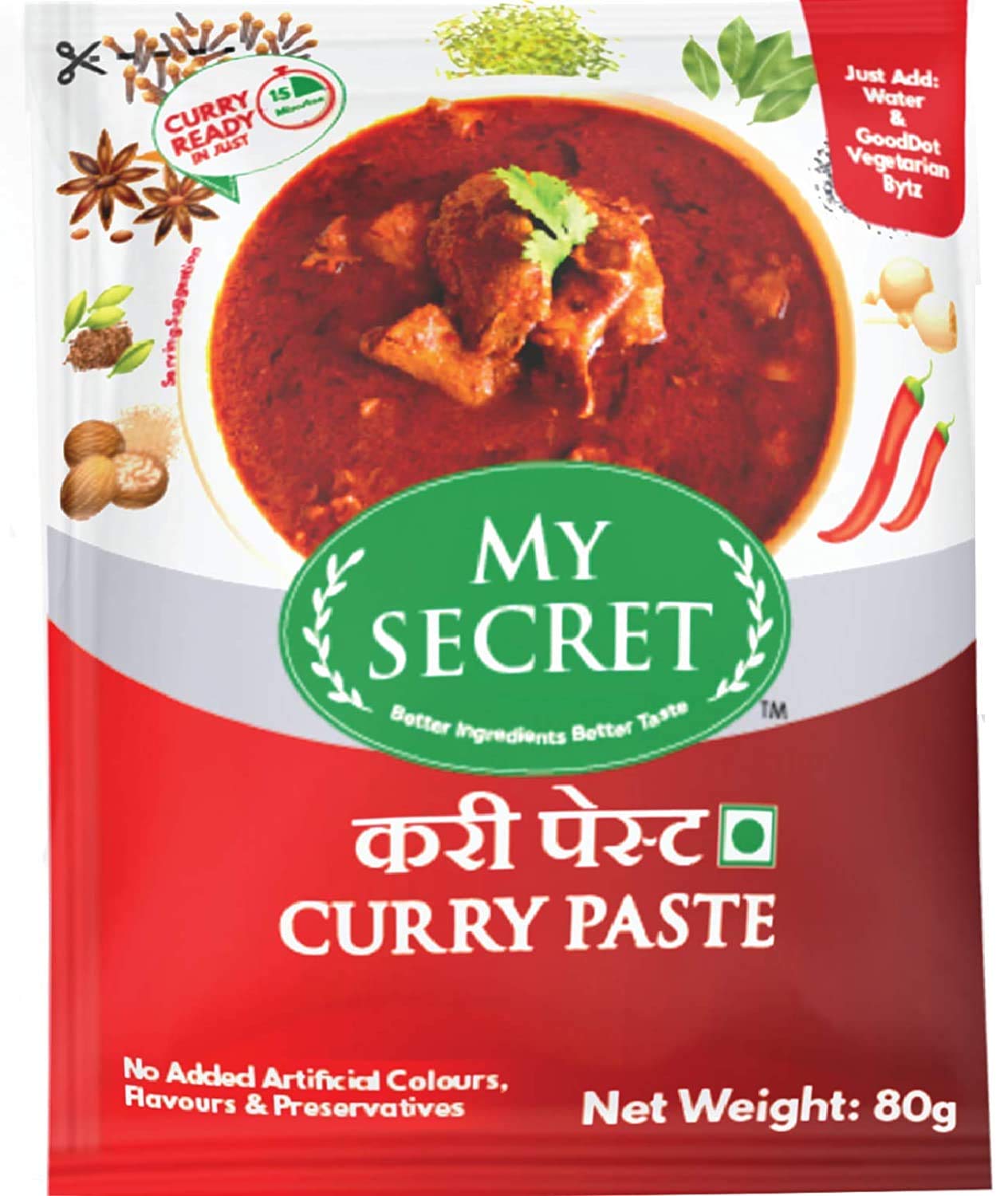 GoodDot Vegetarian Bytz & My Secret Curry Paste Combo | Plant-Based Meat Alternative | Mock meat - Ready-to-Cook | No Meat, No Egg, No Dairy | 330g (250g + 80g) 1