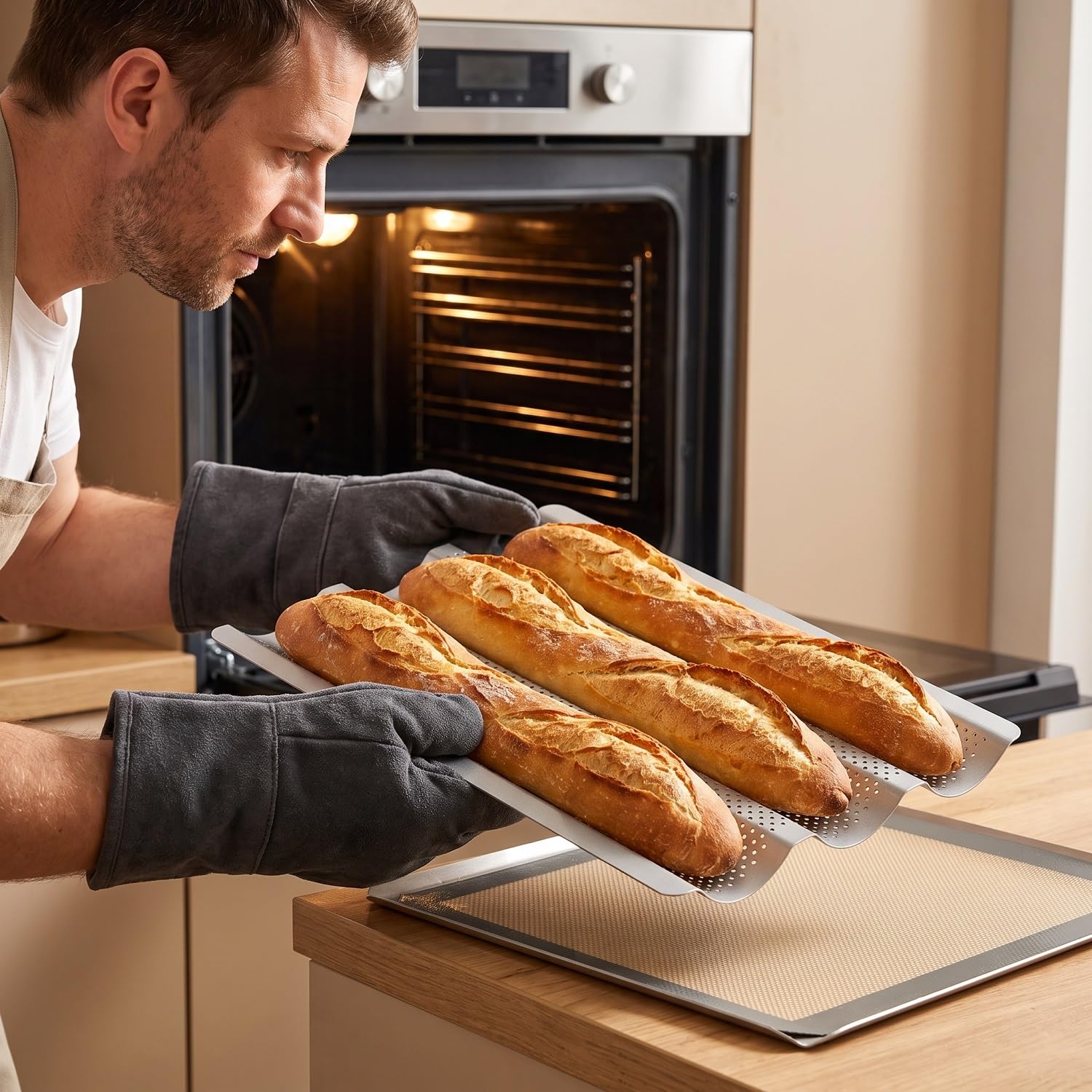 Amazon.co.jp: EKIND フランスパン用 3連 穴あきノンスティック焼き型