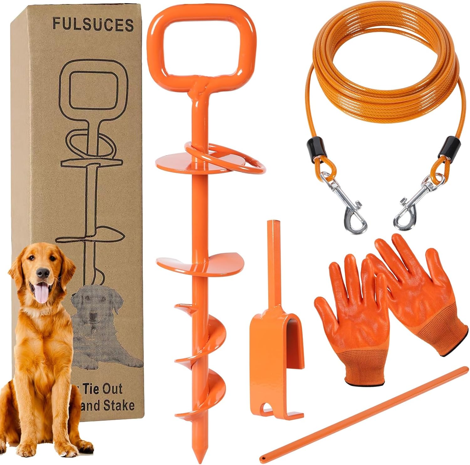 Dog Tie Out Cable And Stake TOMBABY ,with 20FT Heavy Duty Cable 360 Swivel  Dog Anchor Anti Tangle Dog N 258895 Dog Tether For Yard