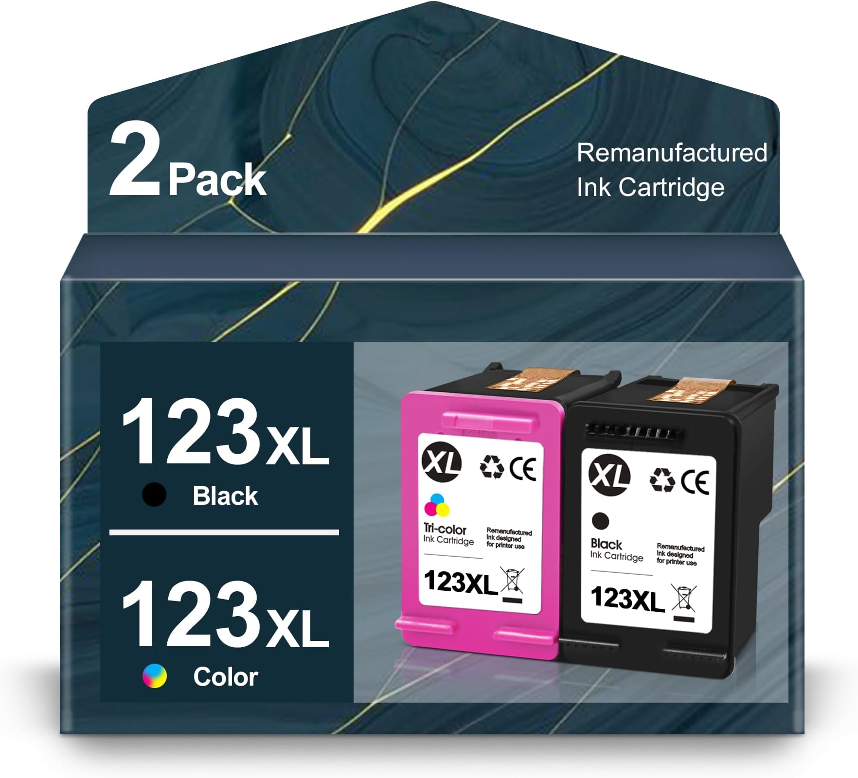 123XL Black/Tri-Color Ink Cartridge Replacement for HP 123XL 123 High Pages Works With Deskjet 2130 2620 2632 3639 2630 Envy 4513 4520 4521 4522 Officejet 4560 3830 Printer (1 Black 1 Tri-Color)