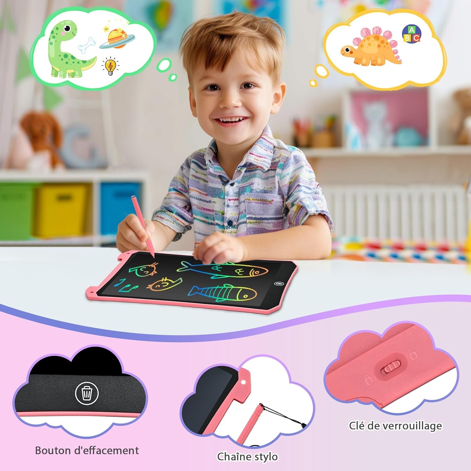BlueSwan Pizarra Infantil LCD 8.5 Pulgadas, Tableta Escritura Magnetica, Tableta Dibujo Niños Borrable con Protección Ocular para 3-12 Años, Juguetes de Viaje, Regalo de Cumpleaños y Navidad Rosa — view 3