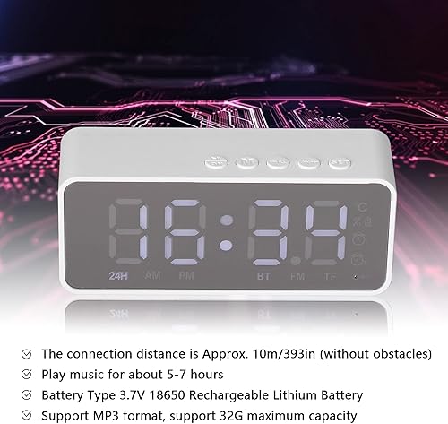 Miniatura 3 de ciciglow Reloj despertador con altavoz Bluetooth, cargador de altavoz junto con espejopantalla, reloj despertador dualtemperaturaFMllamadas