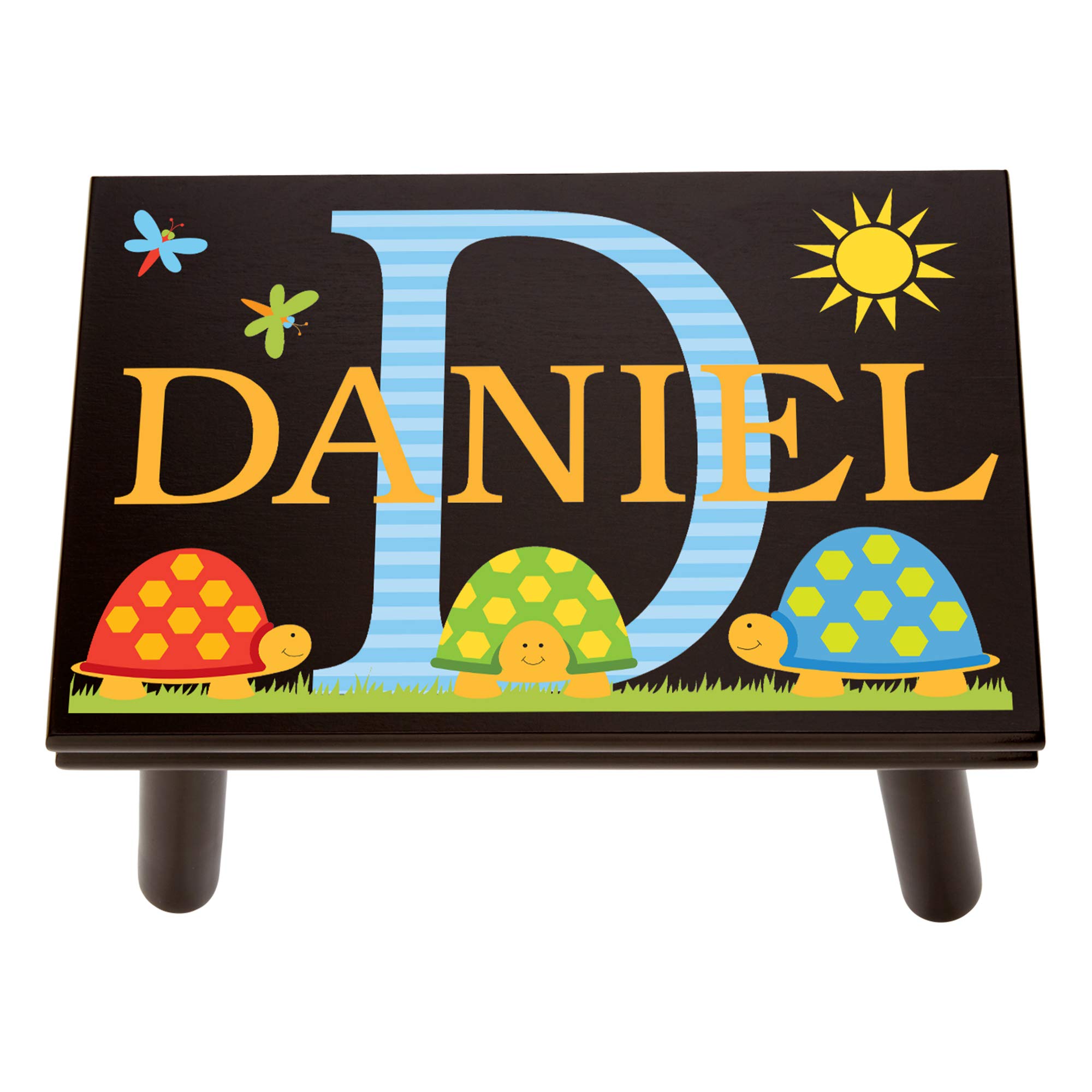 Let’s Make Memories Personalized My Own Name Step Stool - Children’s Step Stool - Sturdy Wood – Non-Toxic Paint, Sealer - Turtle Design - Espresso - 14’Wx9.25”Lx8.75”H - Ages 3+