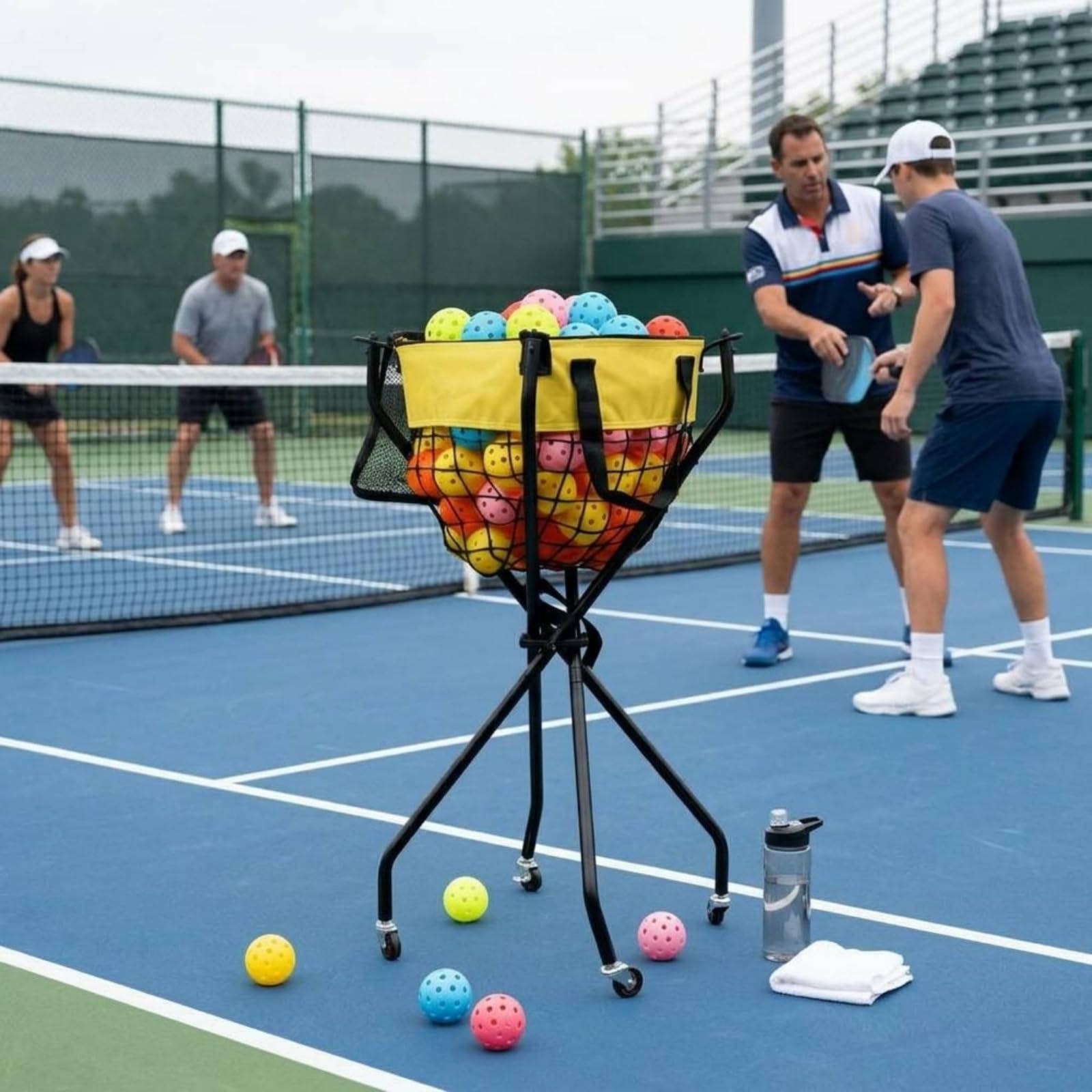 Baoblaze Carrito Deportivo para Almacenar Pelotas de Tenis con Estructura Plegable de Acero Inoxidable Canasta de Poliéster y Ruedas para Facilitar el