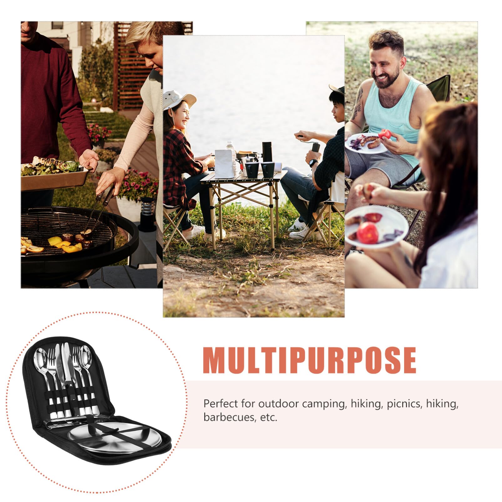 Vajilla para Exterior de Acampada Utensilios de Viaje Reutilizables Juego de Cubiertos para Picnic Camping Bolsa de Almacenamiento