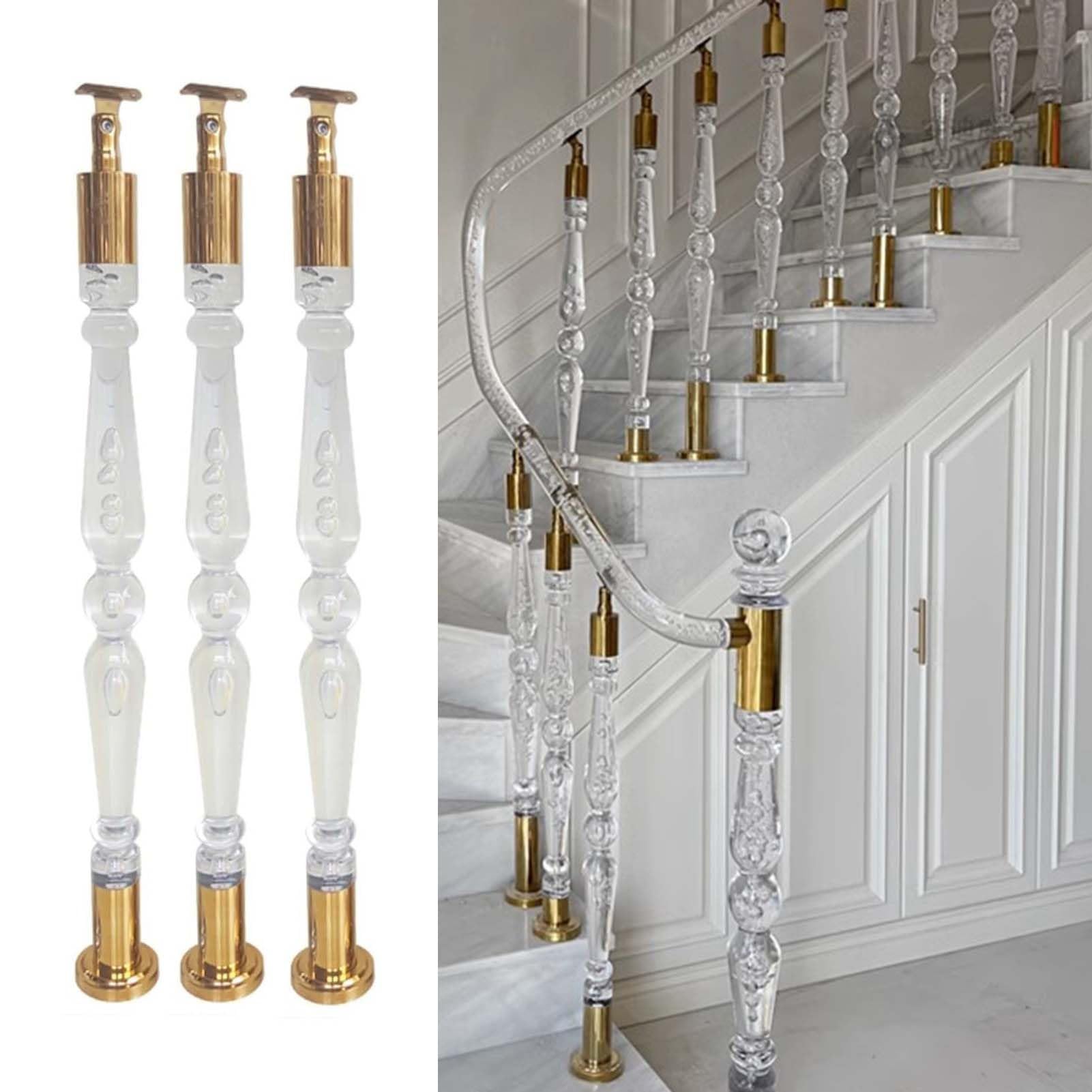 GLDYTVF Stair Balusters Decorative Stair Baluster Posts Acrylic, Gold Indoor Stair Spindles with Adjustable Armrest Bracket, 80cm / 85cm / 90cm Deck Handrail Balusters(Color:3 PCS,Size:90c