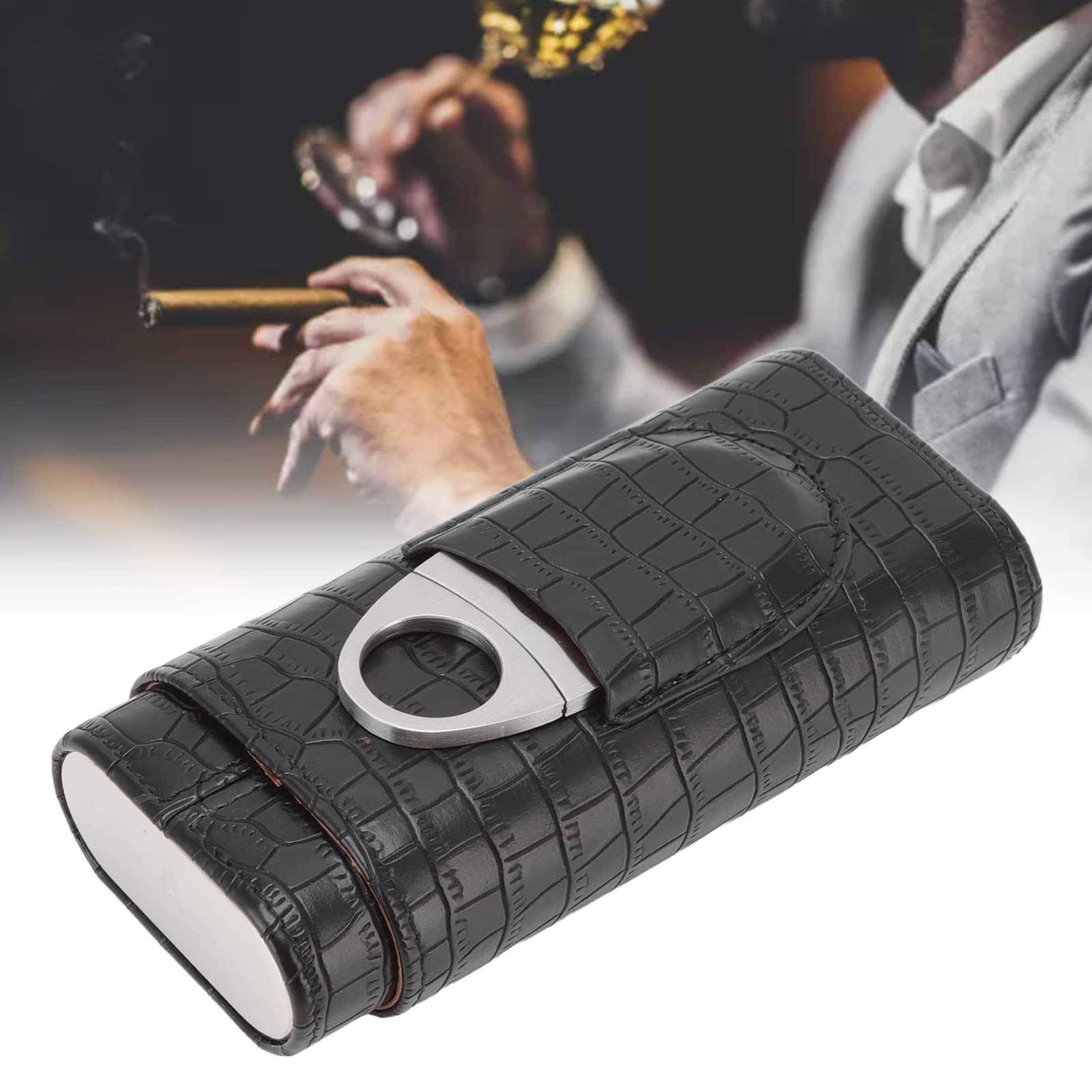 Etui na Cygara Przenośne 3 Szt. Uchwyt na Akcesoria do Cygar Cigar Humidor Etui z Nożem do Podróży Drewno Cedrowe Liner Idealne Akcesoria do Cygar Prezent dla Miłośników Cygar Czarny