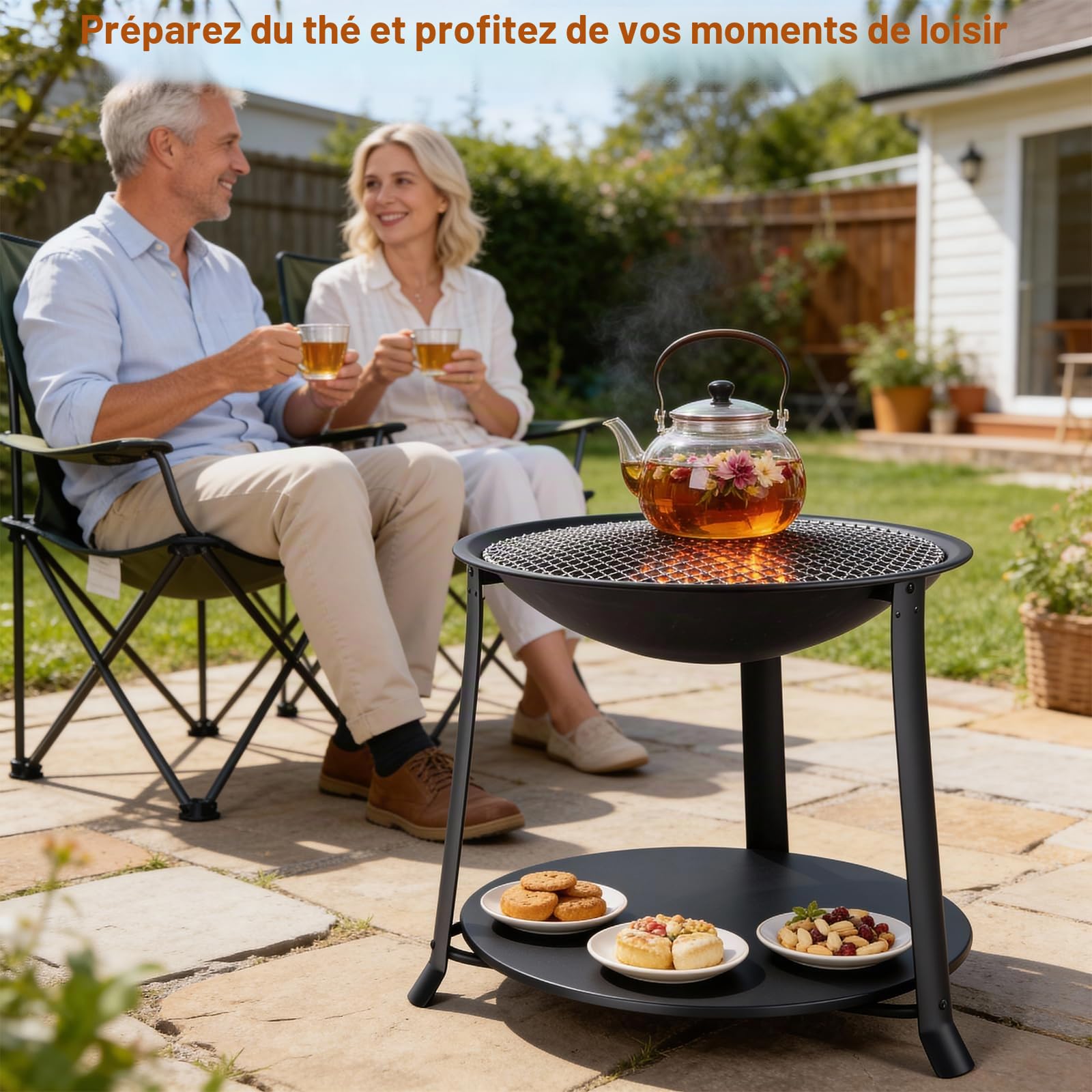 Brasero Exterieur Barbecue 55cm, Brasero de Jardin avec Pare-étincelles, Brasero Extérieur de Jardin pour Terrasse Patio Cour Camping