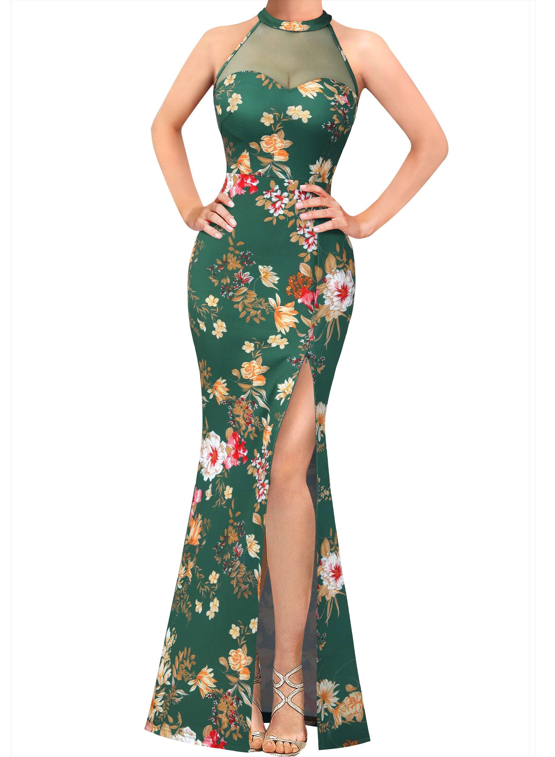 VFSHOW Womens Halter Formal Prom Gala Wedding Guest Maxi Dress Evening Gown