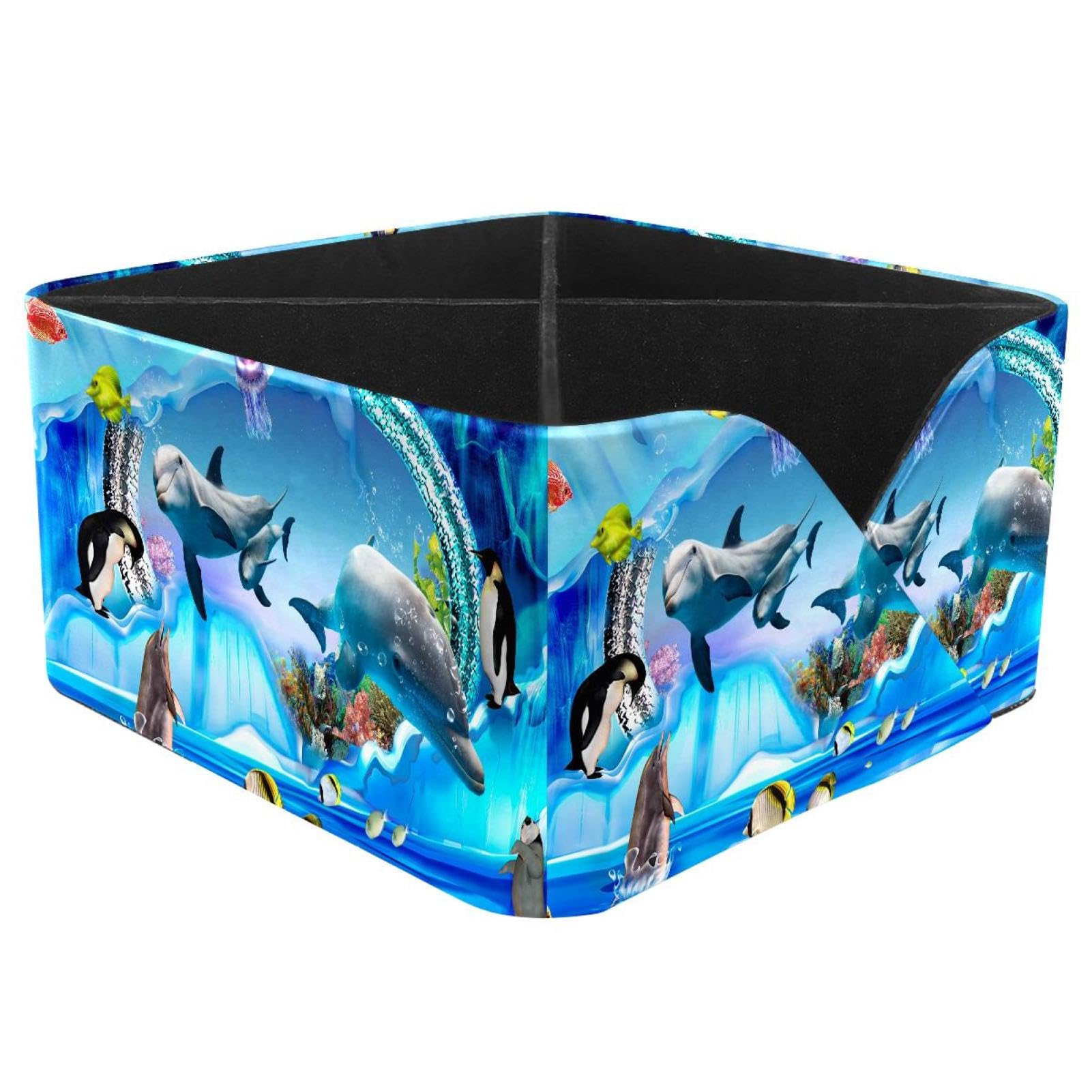 KengjuTesu Underwater World Jellyfish and Dolphin Desktop Organizer Pen Holder, Rectangular Pencil Cup for Office, Study and Makeup Stations