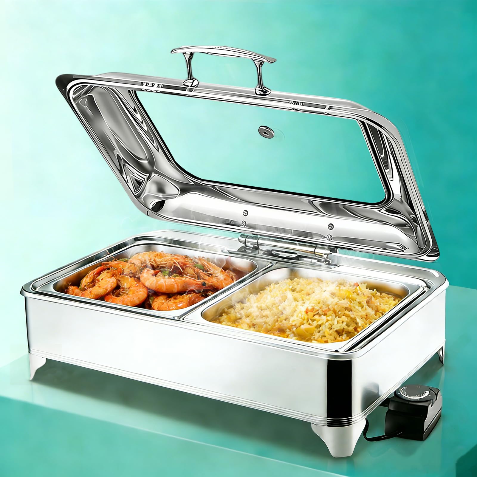 Chafing Dish Buffet Elettrico, 9L Professionale Scaldavivande Elettrico per Buffet Acciaio Inox, Contenitore Scalda Cibo Temperatura Regolabile per Catering, Buffet, Hotel, Ristoranti(1/2 Pan)