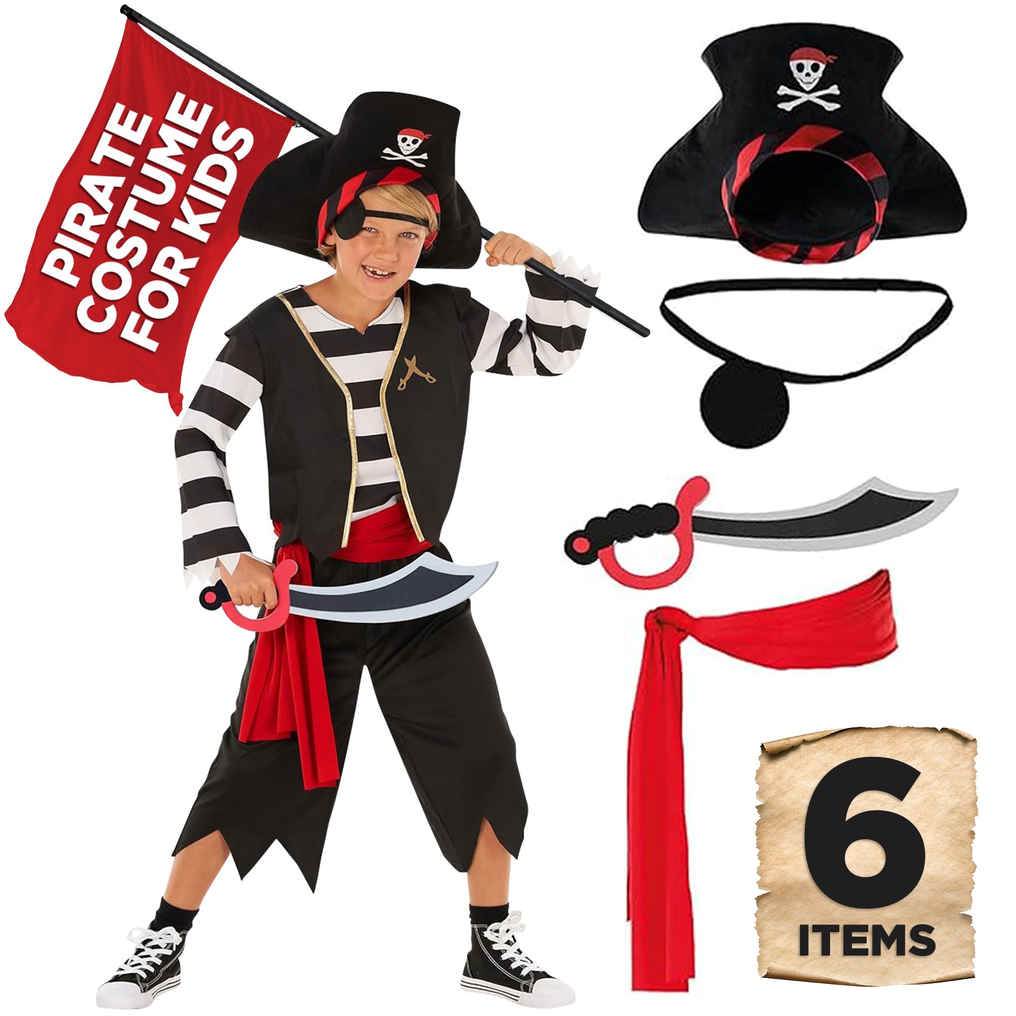 Morph Disfraz Pirata Niño, Traje Pirata Niño, Disfraz Capitan Pirata Niño, Accesorios Disfraz Pirata Niño, Disfraz Niño Pirata, Disfraz Halloween Niño Pirata, Disfraz Carnaval Niños Tallas XS,S,M,L