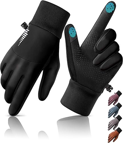 rivmount Water-Resistant Winter Gloves Touch Screen, Women Men Thermal Warm Gloves Suit for Cold Weather Running, Cycling, Hiking, Bike, Ski, Snow, Driving, Work, Outdoor Black Size L