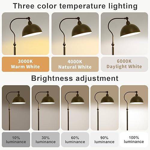 Miniatura 6 de Lámpara de pie de lectura brillante con control remoto y atenuación Bluetooth, estilo rústico vintage, sala de estar, dormitorio, mesita de noche,