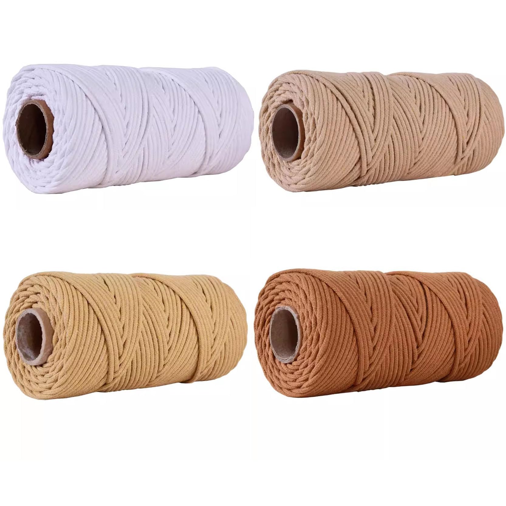 Cuerda de macramé 4 mm Cuerda de algodón Natural 4 Rollos,Longitud por Rollo Cuerda de macramé 328 pies/100 m,Cuerda de algodón Suave para Colgar en la Pared de macramé, DIY Crafts,B-4mm