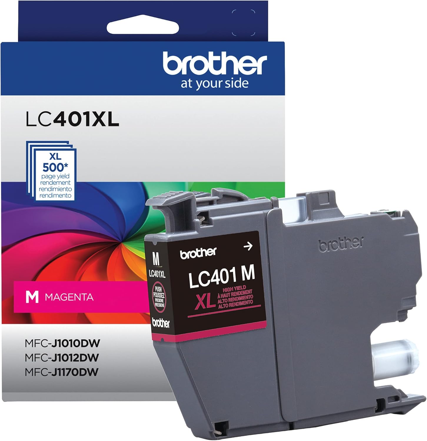 Brother Genuine LC401XL 3PK High Yield 3-Pack Color -Ink -Cartridges Includes 1- -Cartridge Each of Cyan, Magenta and Yellow -Ink. & Genuine LC401XLM High Yield Magenta Black Ink Cartridge