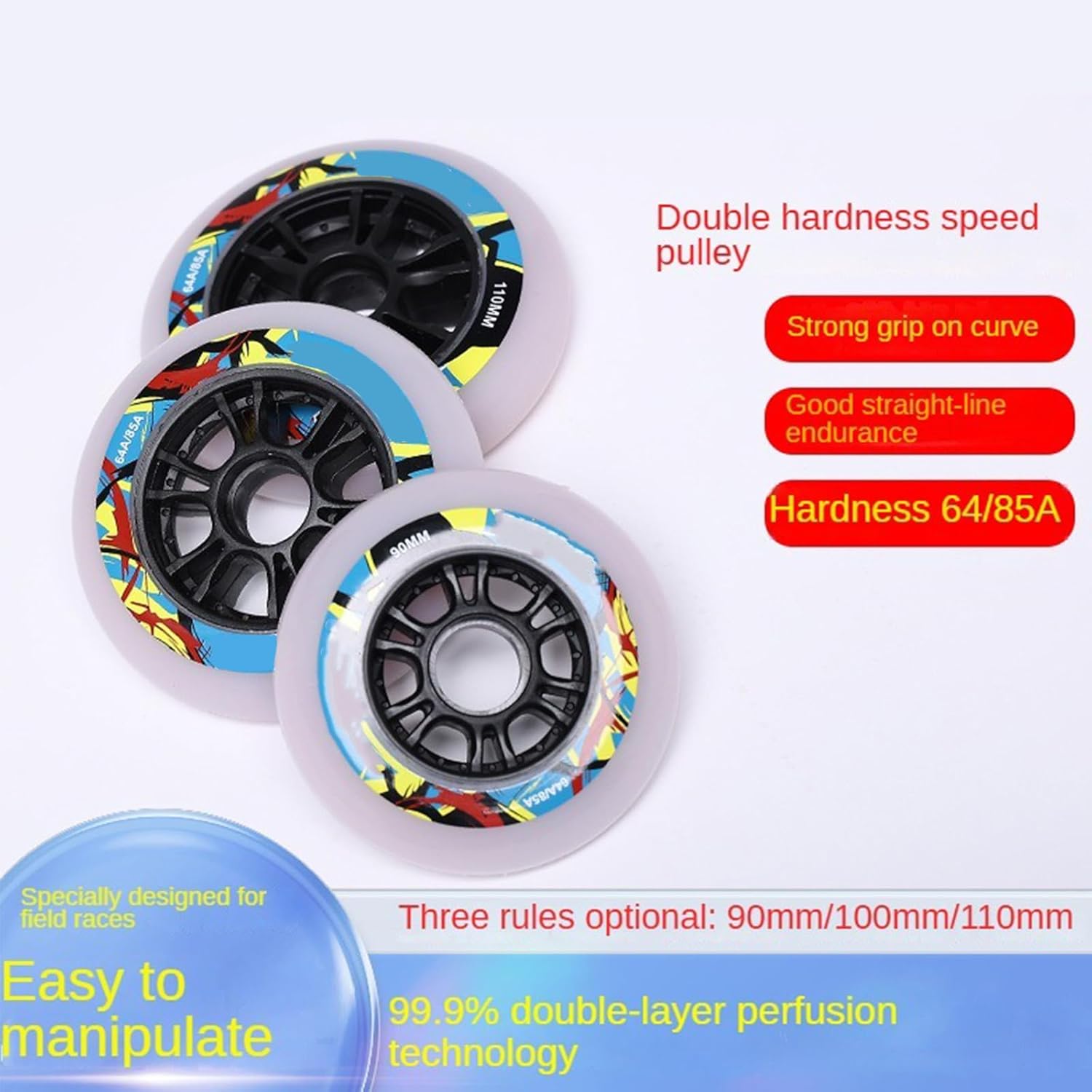 Premium 110mm Speed Inline Skate Wheels 110mm 100mm 90mm Inline Skate Replacement Wheels with Bearings 85A Hardness (8pcs,110mm)