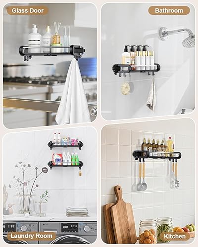 Miniatura 7 de JOTPE Organizador de ducha con ventosa, estante de ducha para duchas interiores, almacenamiento en el hogar y la cocina, organizador de baño