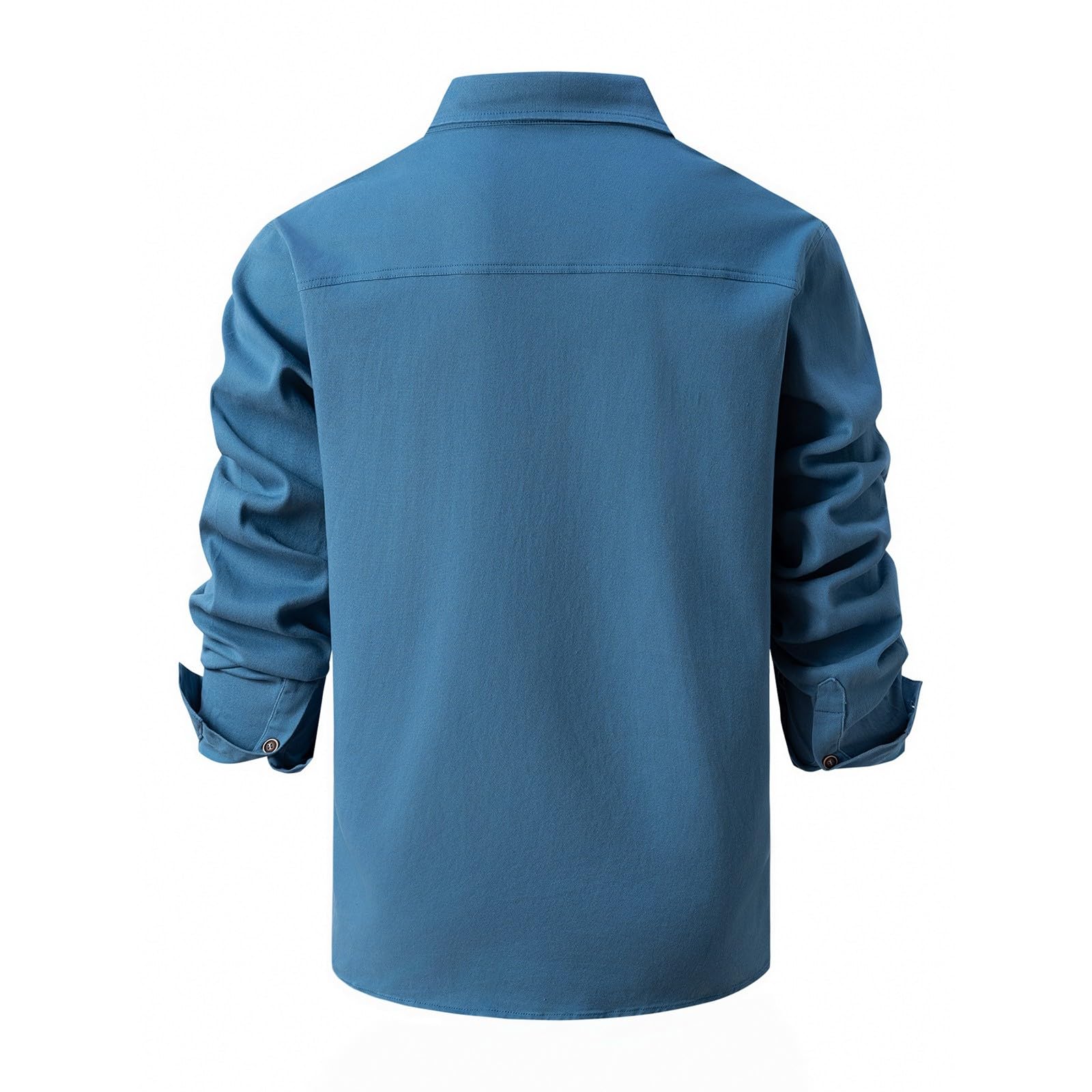 Generisch Camisa de manga larga para hombre Ajuste cómodo: camisa informal de algodón de manga larga con bolsillo en el pecho, camisa de negocios con botones de presión, camisa tradicional de color