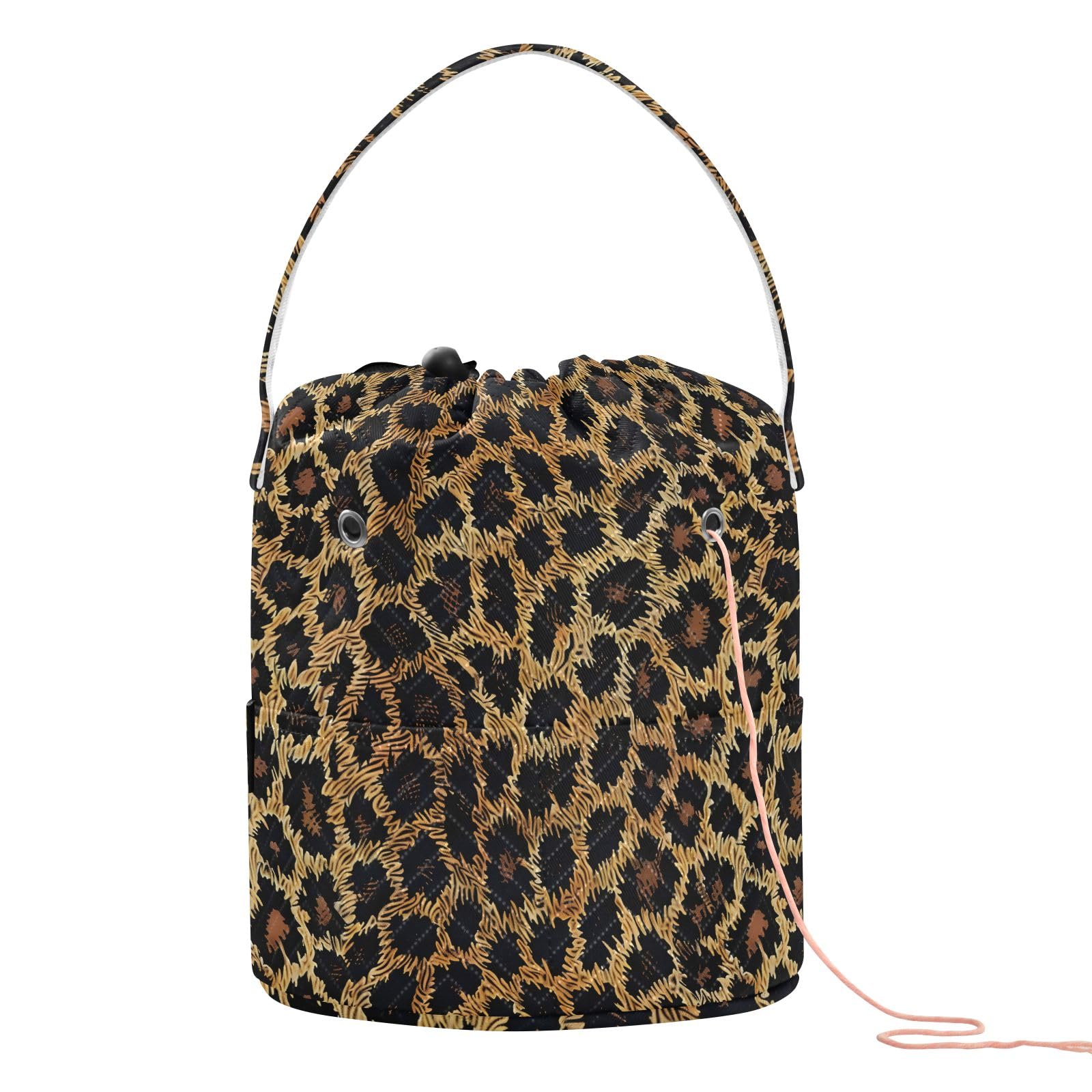 Yarn Storage Bag Small Crochet Bag Knitting Bag Organizer Cheetah Animal Leopard Yarn Bags for Crocheting Basket