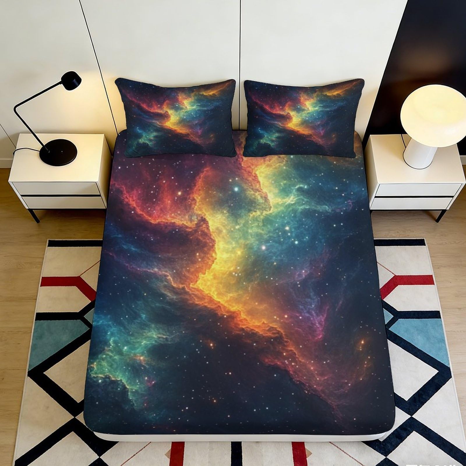 Uxinyoume Style-10 3D Printed Galaxy Starry Sky Fitted Sheet Microfiber Colorful Cosmic Nebula Mattress Cover For Bedroom Decor 90X200x25cm