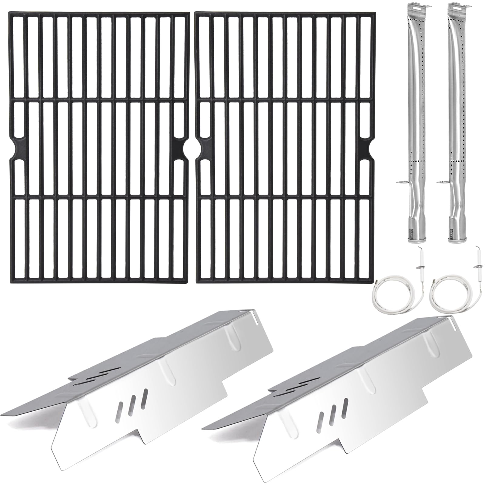 Criditpid Grill Replacement Parts for Dyna Glo DGF350CSP DGF350CSP-D 2 Burner Grill, Stainless Steel Grill Heat Plate Shields, Burner Tubes, Grates &amp; Igniter Electrode Kit for Dyna-Glo DGF350CSP Grill