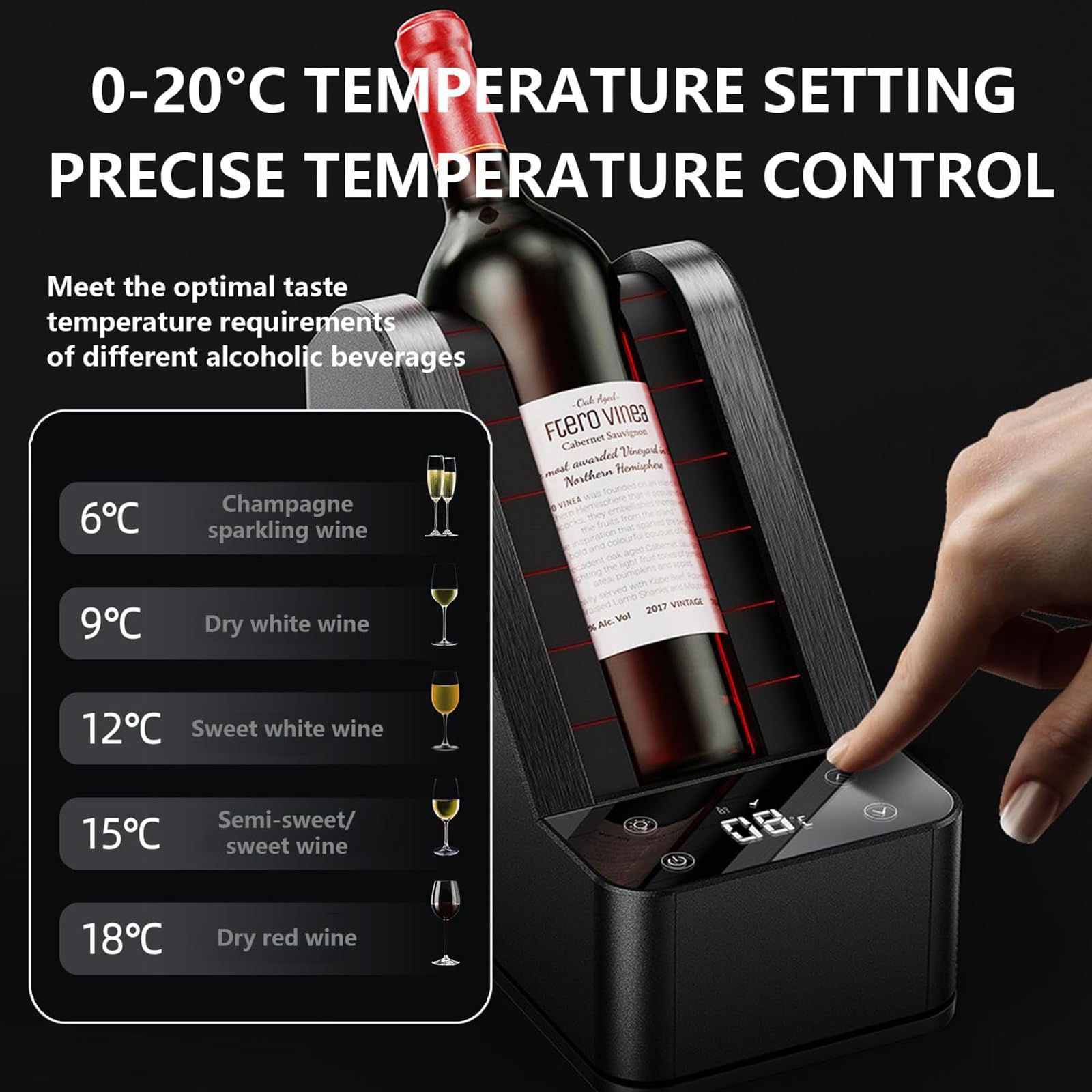 Refrigeratore di Bottiglie di Vino, Refrigeratore di Vino Elettrico da 750 Ml, Temperatura Regolabile 0-20 ℃, Diametro 96 Mm, Refrigeratore Senza Bottiglia A Bottiglia per Condividere Vino Fine con