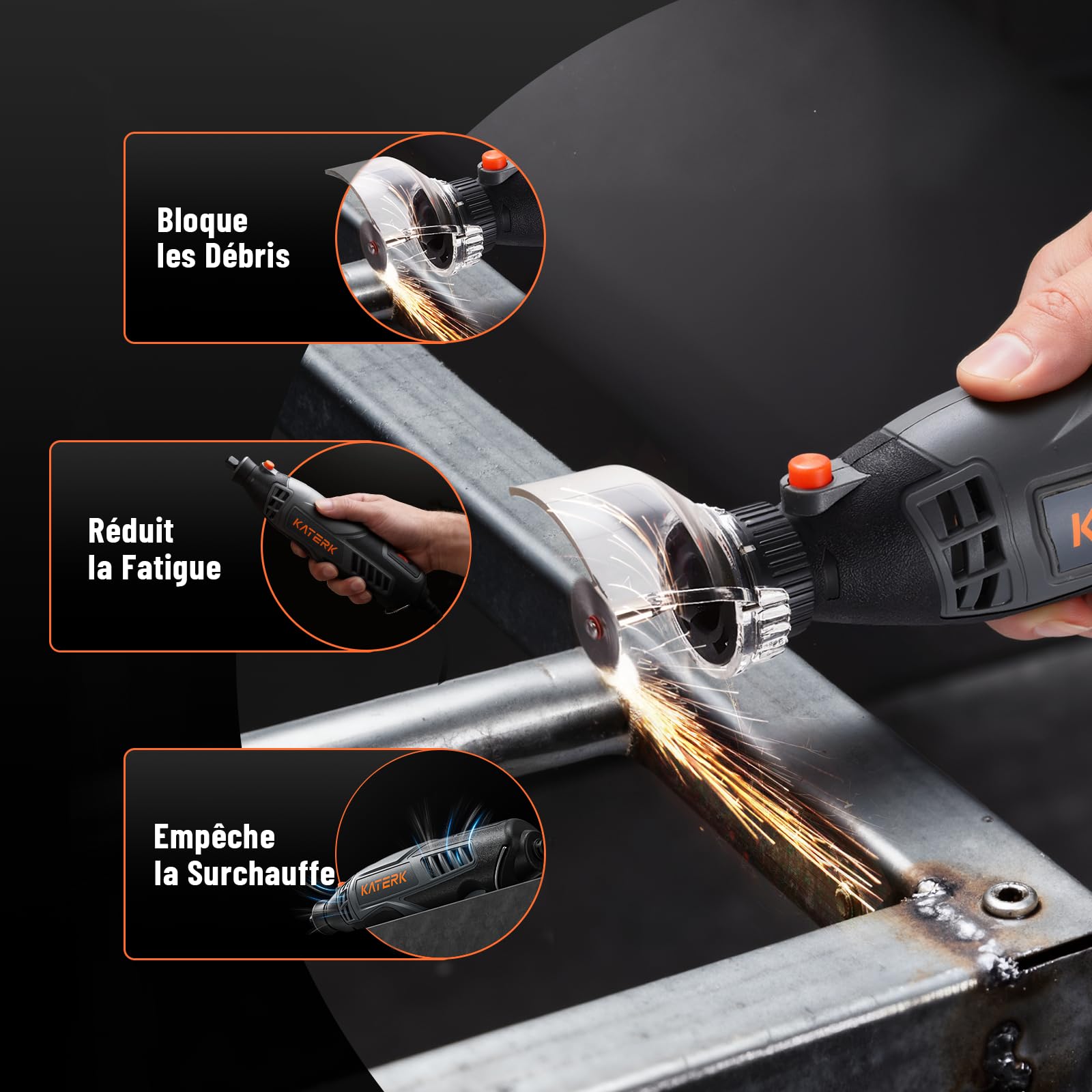 Katerk Outils Rotatifs Multifonction 160W, Outil Rotatif Multifonction avec 155 Accessoires, 6 Vitesses Réglables, 35000RPM Tours/min, Parfait Pour la Coupe, Le Ponçage de Détail