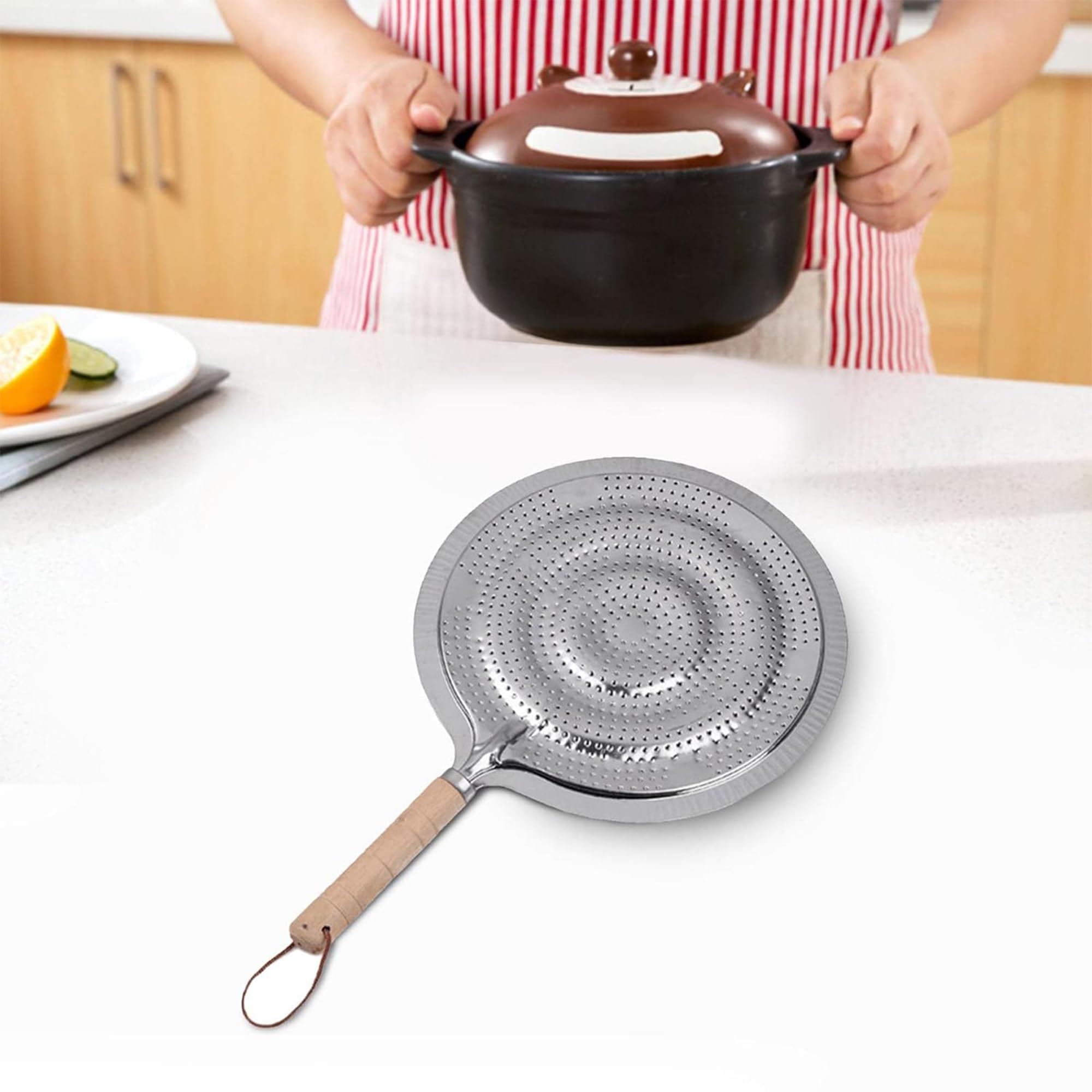 IDEAL PRIME Heavy Duty Stainless Steel Heat Diffuser Roti Jali Roaster with Heat Resistance Wooden Handle Steel Papad Jali Barbeque Item Kitchen Tool Pack of 1 3
