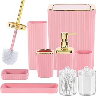 9 PCS Pink Bathroom Accessories Set with Trash Can Bathroom Accessory