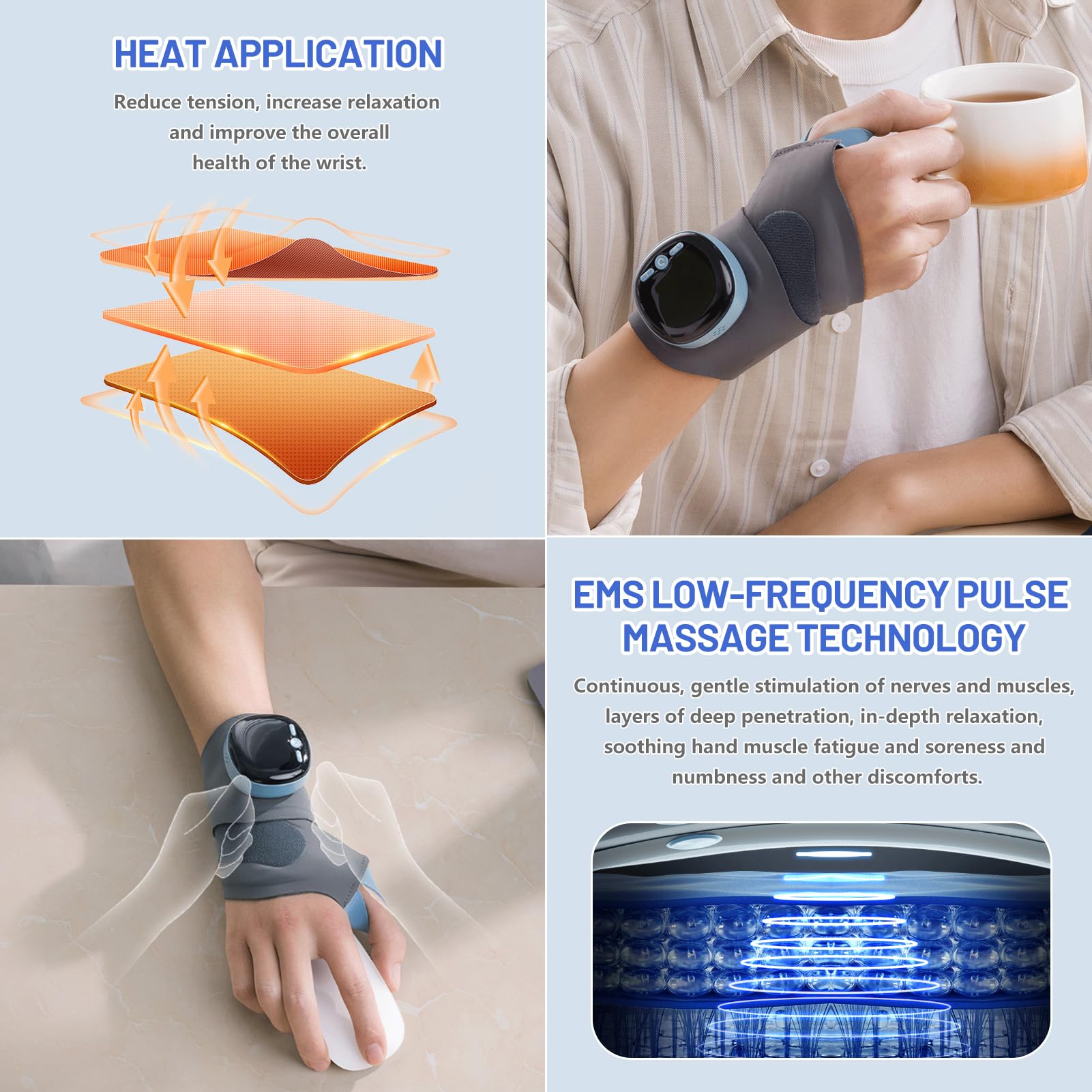 Elektrische Handmassagegeräte, Tragbar Handmassagegerät Mit 3 Wärmestufen 5 Massagemodi Und 9 Stärke Handmassagegeräte Wiederaufladbar Kabelloses Hand Massagegerät Für Arme Ellbogen (16-22cm)