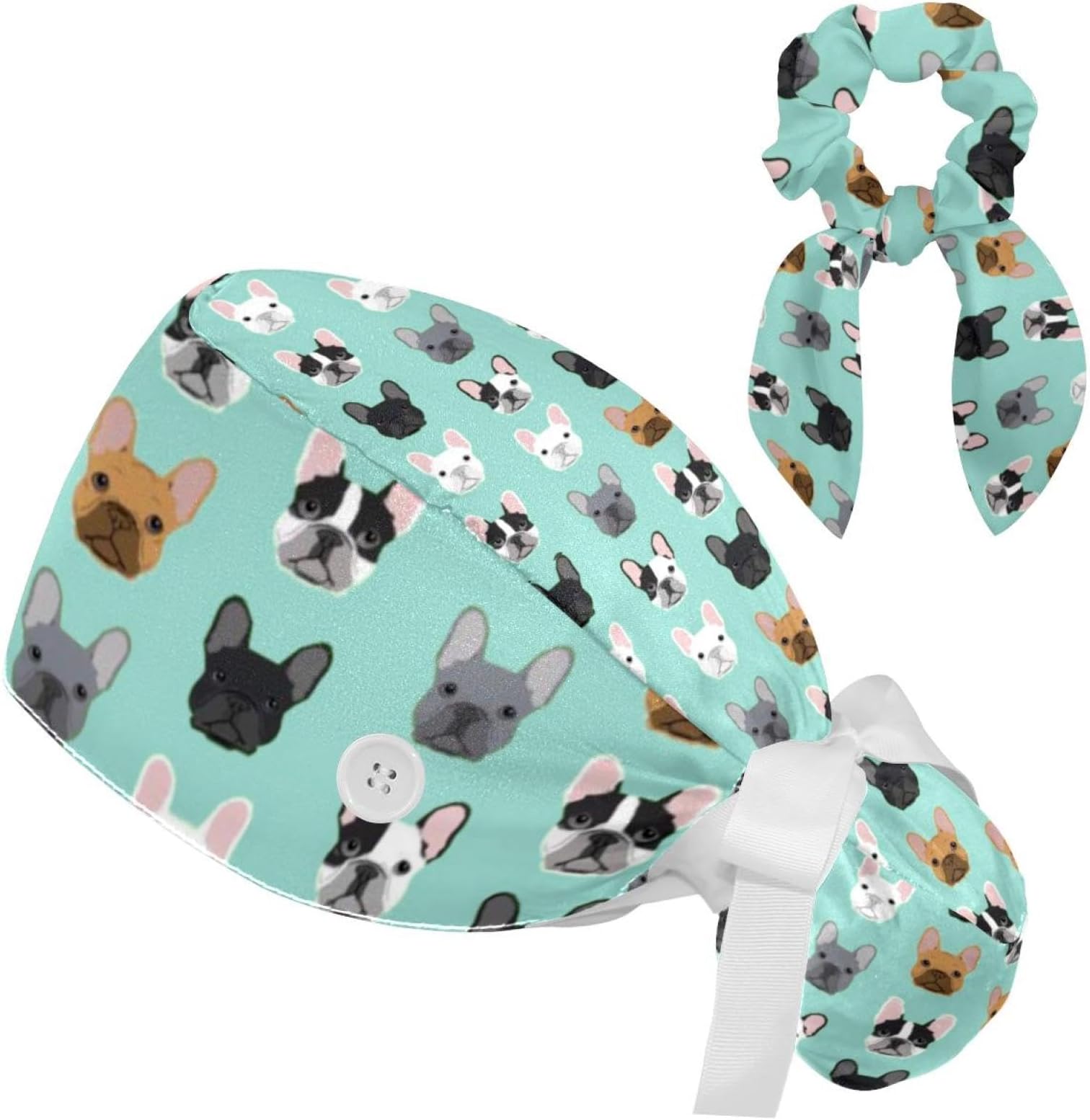 Animals Dogs Scrub Caps Adjustable Working Cap Surgical Caps Nurse Hat with Bow Hair Scrunchy