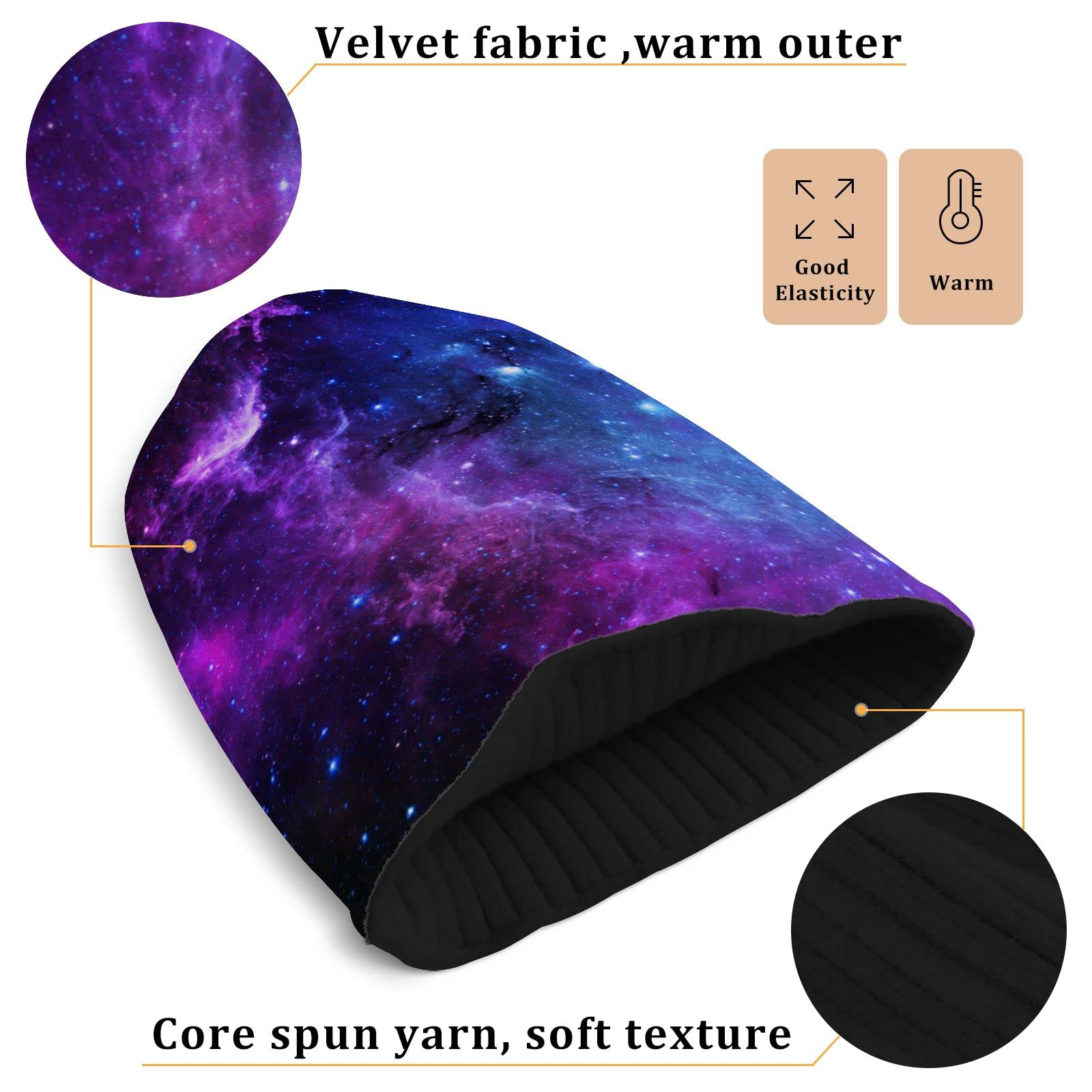 Winter Knitted Beanie Hat Warm Ski Hat Skull Cap Universe Galaxy Nebula Space Double -Sided Wear Unisex Knit Cuffed Beanie Multi
