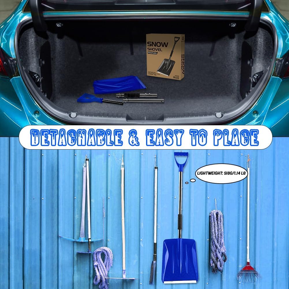 Pelle a Neige, 108cm Pelle Deneigement, Conception Amovible de 4 Pièces, Réglable Portable et Légère, Grande Capacité, Idéale pour Le Jardin, la Conduite en Voiture (Bleu)