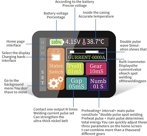 Miniatura 6 de Soldador por puntos de mano ajustable de 30 niveles con pantalla LCD, mini máquina de soldadura por puntos portátil recargable con cinturón de