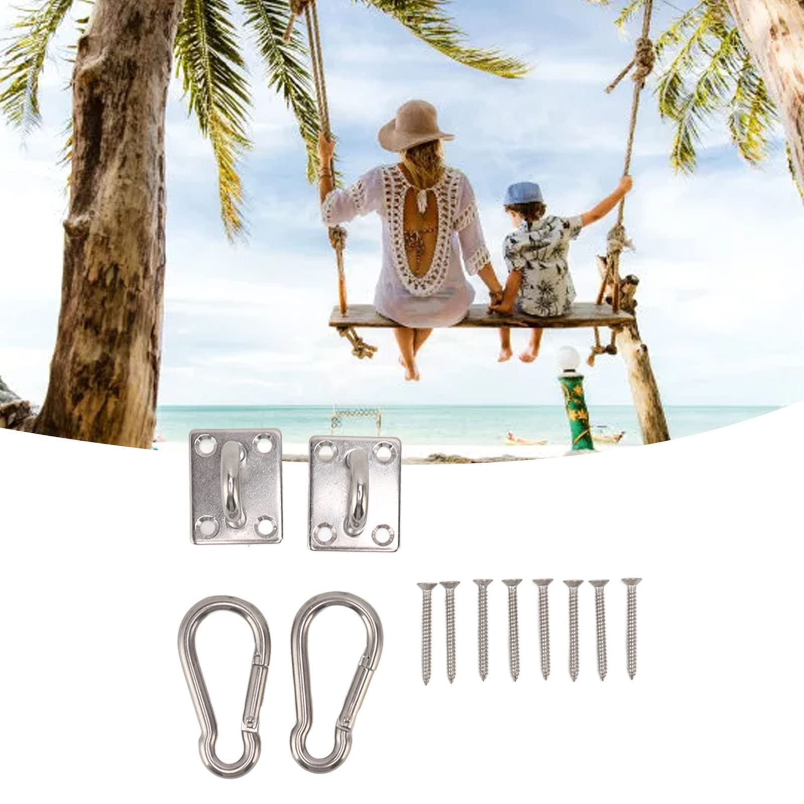 Set di Ganci per Altalena da 200 kg, Gancio per Altalena in Acciaio Inossidabile con Gancio a Molla con Fibbia per Porta Quadrata per Yoga in Veranda