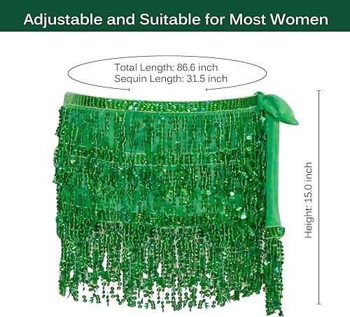 Miniatura 6 de DOOVID Sequin Tassel Belly Dance Skirt Boho Women Festival Sparkly Halloween Party Skirts