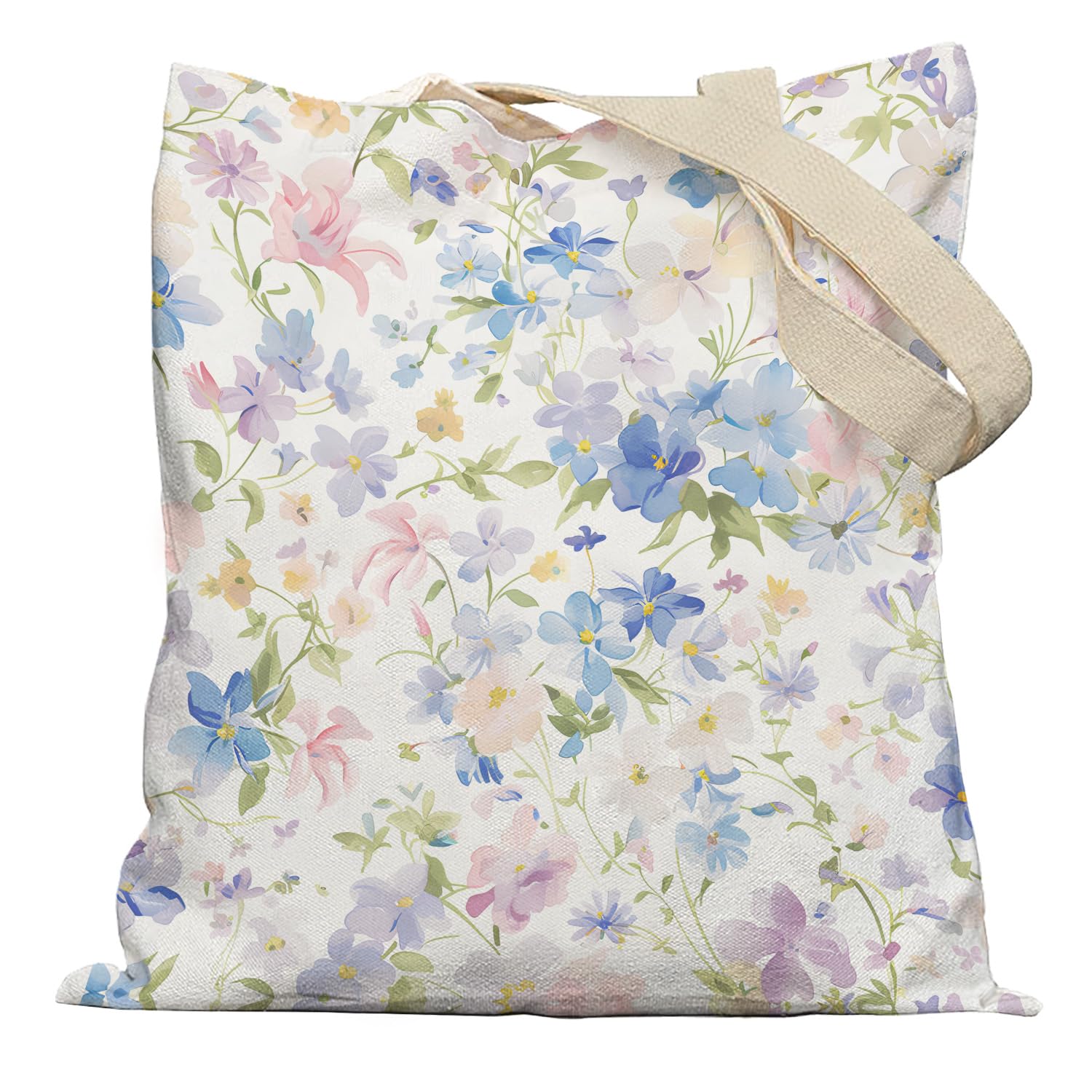 APJYM Aesthetic Floral Tote Bag, Cute Wildflower Flower Canvas Tote Bags for Women, Botanical Reusable Grocery Bags