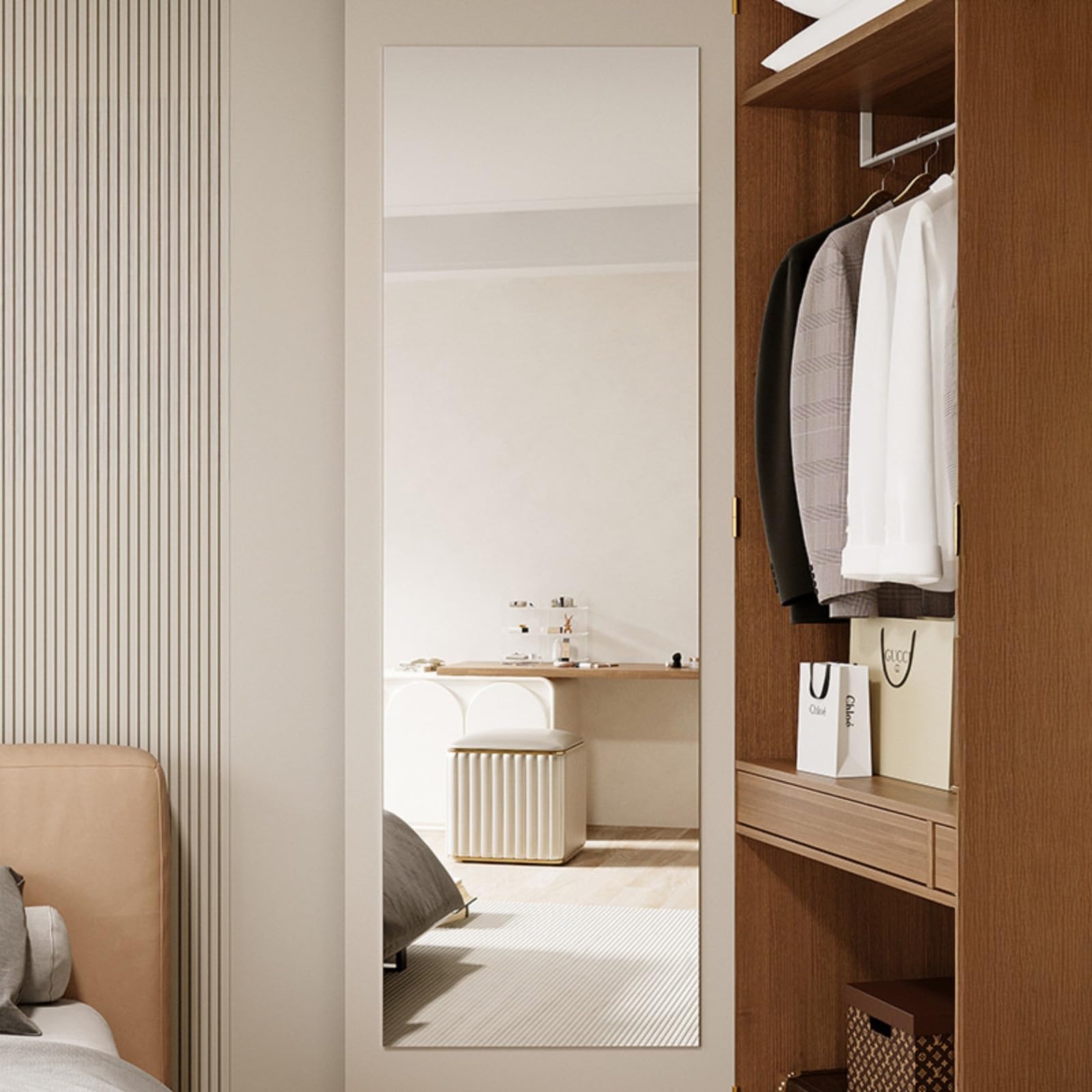 CTREVL Full Length Wall Mounted Mirror, Wall Mounted Mirror Door Hung Mirror, No need to Punch Holes Save Space for Dressing Rooms Shops Offices and Bedrooms(Straight,80x30cm/31.4x11.8in)