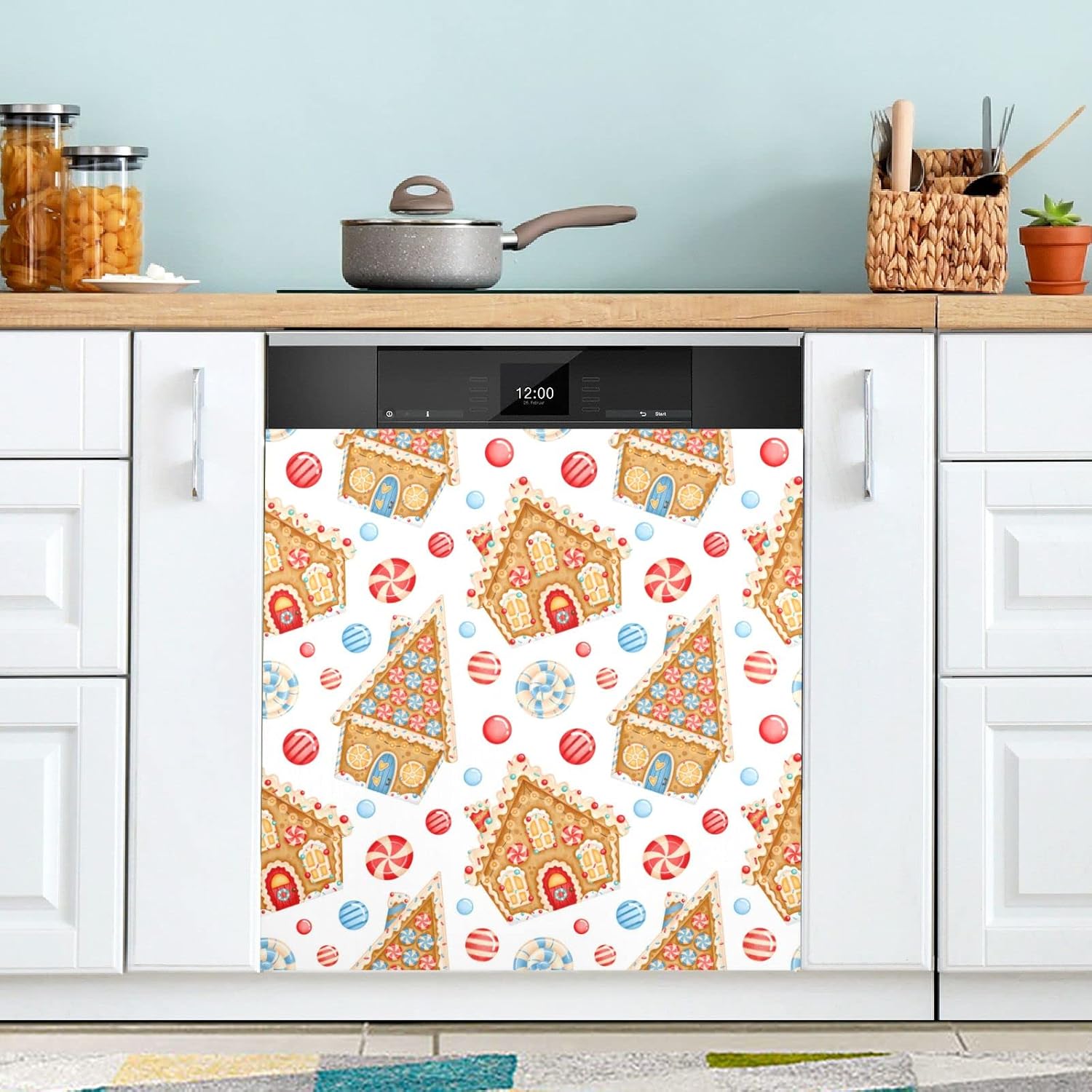 Cute Christmas Gingerbread House Dishwasher Magnet Cover Refrigerator Magnet Door Panels Home Cabinet Appliances Stickers for Wash Machine Dryer 23x26in