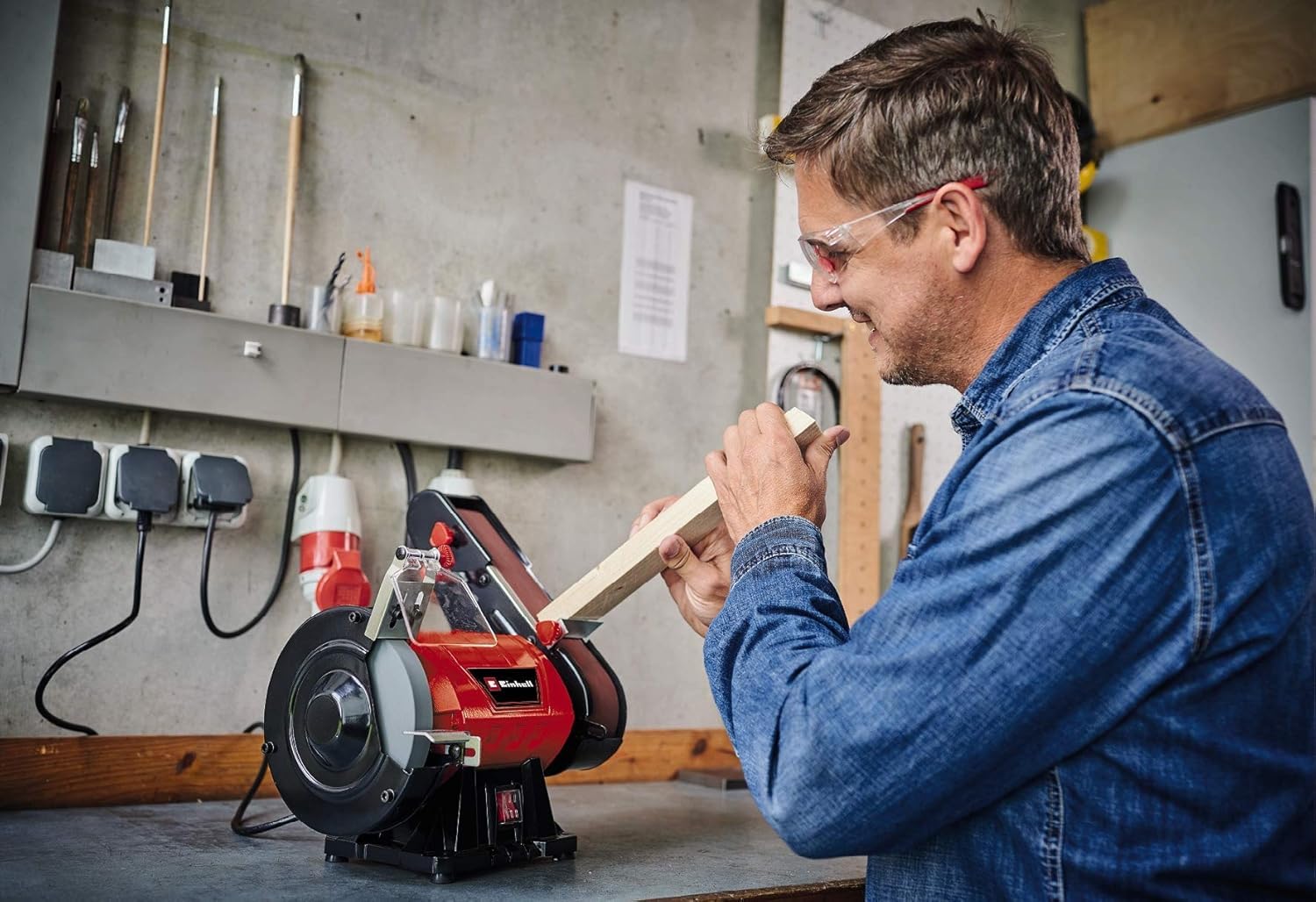 Einhell Esmeriladora de banda vertical TC-US 350 350W 2980 min-1 con cristal de protección contra chispas