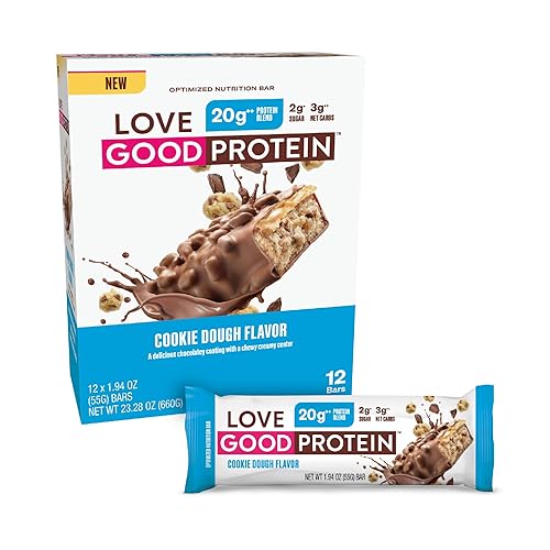 Love Good Fats Barras altas en proteínas, barra de proteína de masa de galletas, paquete de 12