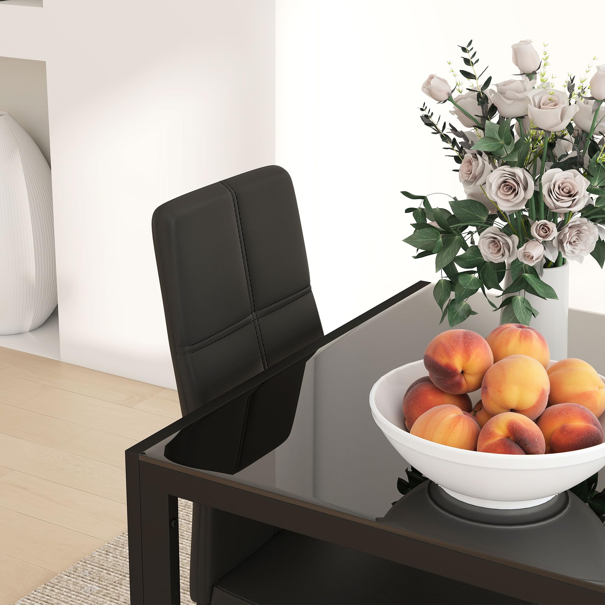 HOMCOM Ensemble Table à Manger et Chaises pour 2 Personnes, Table de Cuisine, Plateau Rectangulaire en Verre, Structure en Métal, Noir
