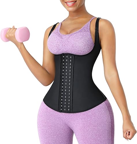 FeelinGirl Waist Trainer for Women Latex Corset Cincher Vest Sport Workout Girdle Hourglass Body Shaper with Steel Bones