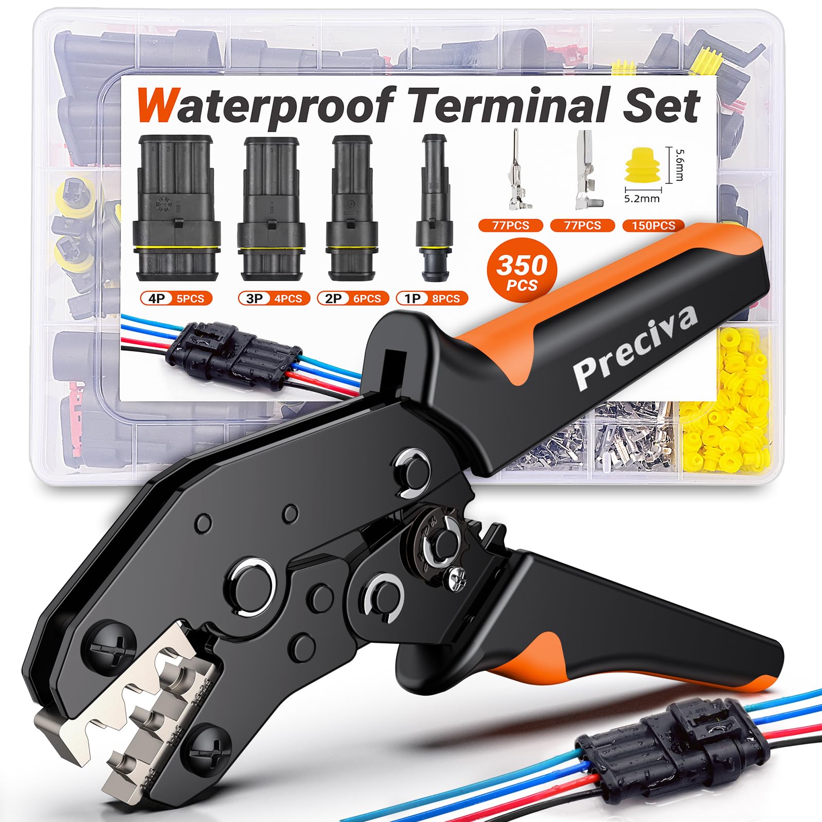 Preciva Pince à Sertir Double Mâchoire 350pcs pour JST/Dupont & Cosses, Pince a Sertir (0.5-1.5mm²/ AWG18-16) avec Connecteur Automobile (1/2/3/4 Broches) pour Moto, Voiture, Bateau, Camion, etc