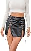WDIRARA Womens Lace Up Front Split Hem Faux Leather Skirt High Waist Bodycon Mini Skirts