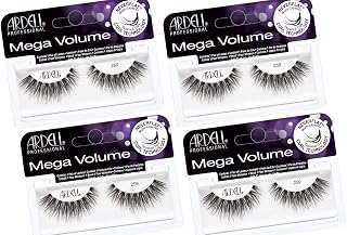 Ardell Mega Volume Lashes 250 False Eyelashes NeverFlat Curl Black, 4 Pack