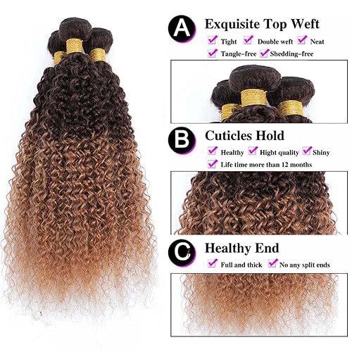 Miniatura 3 de Extensiones de cabello humano castaño oscuro degradado T430, mechones de cabello humano rizado de 12, 14, 16 pulgadas, grado 8A, cabello virgen sin