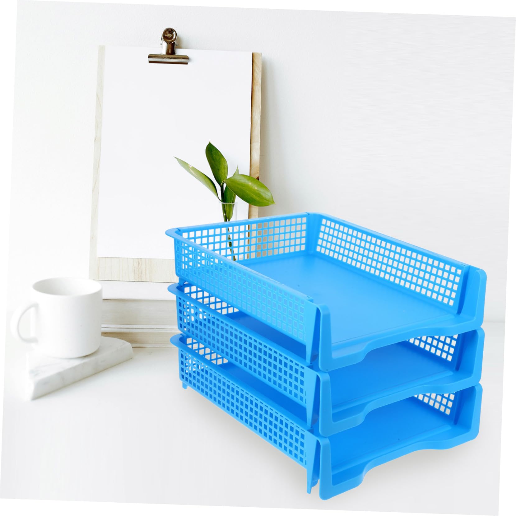 Homoyoyo Set da 3 Vaschette Portadocumenti Impilabili in Plastica Blu, Organizer Multifunzionale per Ufficio e Aula Design Minimale e Funzionalità Versatile