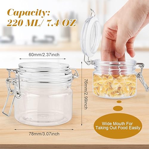 Miniatura 2 de Paquete de 3 frascos de almacenamiento de plástico de 7.4 onzas líquidas, botellas transparentes de boca ancha, contenedor multiusos con tapas y